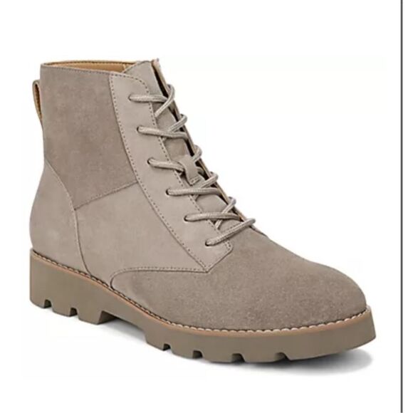 Vionic Water Repellent Suede Lace-Up Ankle Boots - Larson in stone color size 7 - Picture 1 of 8